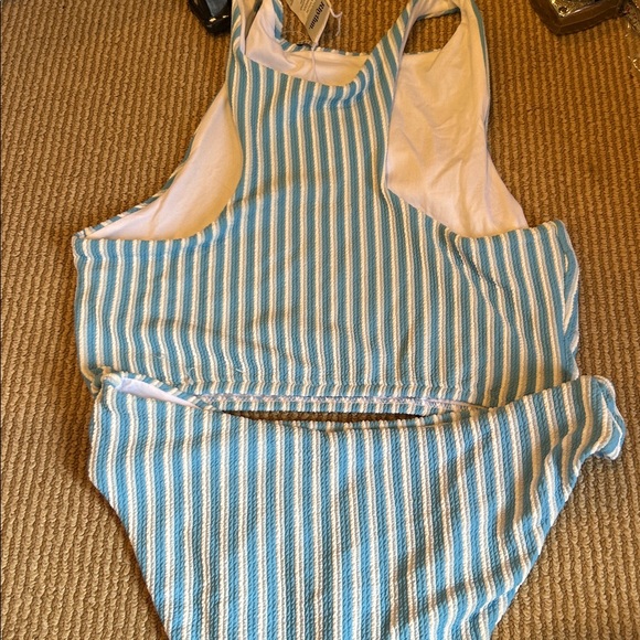 NWT Free people Rhythm Blue and White Striped ribbed bikini set - Picture 10 of 14